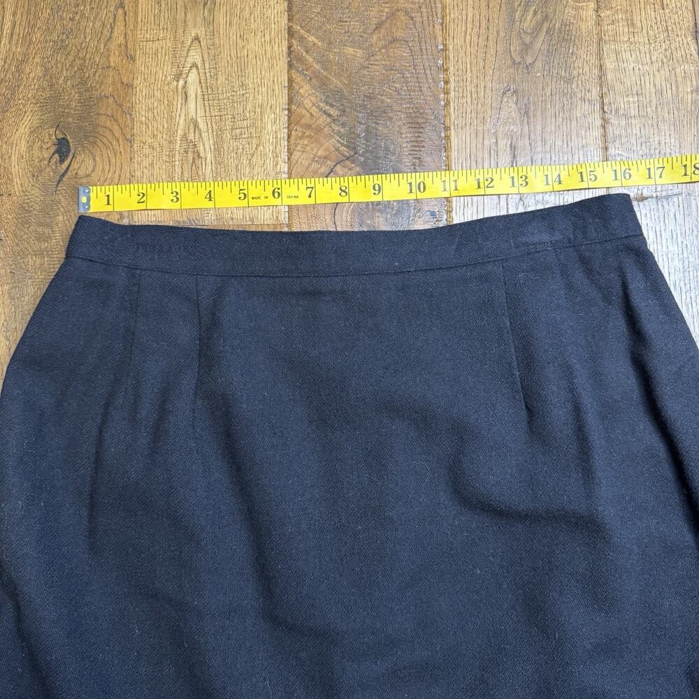 Vintage 90s Joan Leslie Black Midi Pencil Wool Blend Skirt Back Slit Sz 16 - Picture 3 of 6